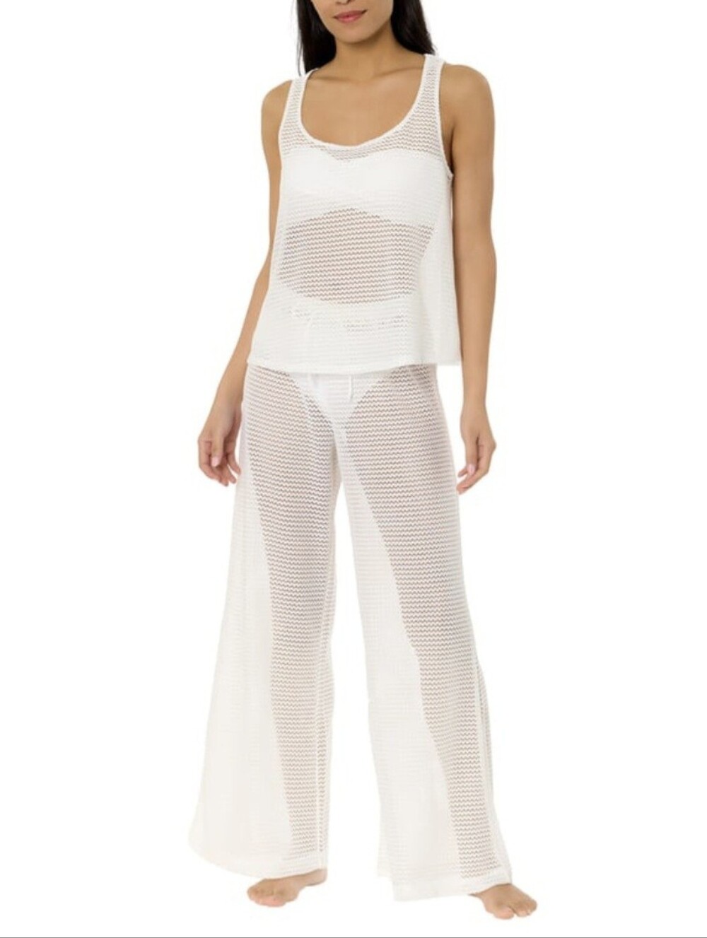 NWT Hurley Crochet Knit Swim Cover Up Set 2-Piece Tank Top & Wide Leg Pants M/L